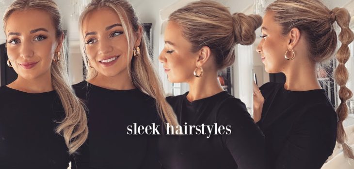 sleek hairstyles / sleek middle part bun, ponytail & half up hair tutorial